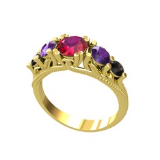 Eden 5 Taş Yüzük - Rodolit garnet, ametist ve siyah zirkon 925 ayar altın kaplama gümüş yüzük #12pgreu