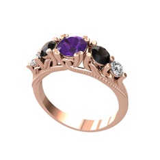 Eden 5 Taş Yüzük - Ametist, siyah zirkon ve swarovski 8 ayar rose altın yüzük #12pxard