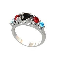 Eden 5 Taş Yüzük - Siyah zirkon, garnet ve akuamarin 925 ayar gümüş yüzük #12zvdtp