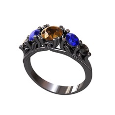 Eden 5 Taş Yüzük - Dumanlı kuvars, lab safir ve siyah zirkon 925 ayar siyah rodyum kaplama gümüş yüzük #13ijdm5