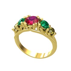 Rodolit garnet, yeşil kuvars ve peridot 8 ayar altın yüzük