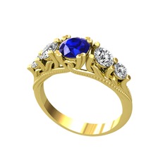 Eden 5 Taş Yüzük - Lab safir ve swarovski 18 ayar altın yüzük #14hn44b