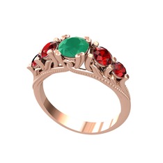 Kök zümrüt ve garnet 14 ayar rose altın yüzük
