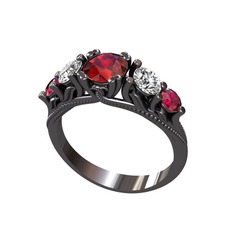 Eden 5 Taş Yüzük - Garnet, swarovski ve rodolit garnet 925 ayar siyah rodyum kaplama gümüş yüzük #14set51