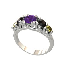 Ametist, siyah zirkon ve peridot 18 ayar beyaz altın yüzük