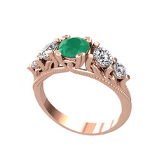 Eden 5 Taş Yüzük - Kök zümrüt, swarovski ve pırlanta 18 ayar rose altın yüzük (0.36 karat) #14tsw3a