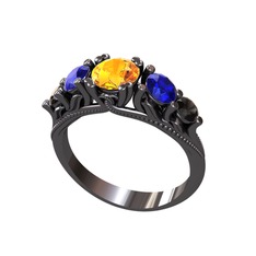 Eden 5 Taş Yüzük - Sitrin, lab safir ve siyah zirkon 925 ayar siyah rodyum kaplama gümüş yüzük #14xnyqw