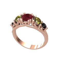 Eden 5 Taş Yüzük - Kök yakut, peridot ve siyah zirkon 18 ayar rose altın yüzük #14zv435