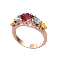 Eden 5 Taş Yüzük - Garnet, swarovski ve sitrin 18 ayar rose altın yüzük #15a0p4c