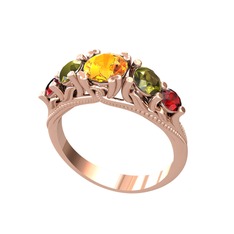 Eden 5 Taş Yüzük - Sitrin, peridot ve garnet 18 ayar rose altın yüzük #15bh72l