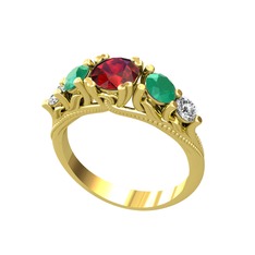 Garnet, kök zümrüt ve swarovski 925 ayar altın kaplama gümüş yüzük