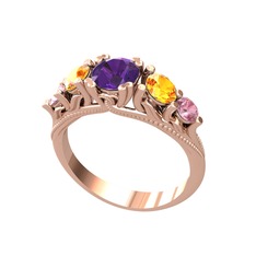 Eden 5 Taş Yüzük - Ametist, sitrin ve pembe kuvars 18 ayar rose altın yüzük #15rd9qk