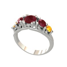 Eden 5 Taş Yüzük - Kök yakut ve sitrin 14 ayar beyaz altın yüzük #162j6vm