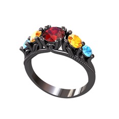 Eden 5 Taş Yüzük - Garnet, sitrin ve akuamarin 925 ayar siyah rodyum kaplama gümüş yüzük #166f6d5