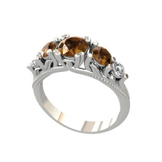 Dumanlı kuvars ve swarovski 18 ayar beyaz altın yüzük