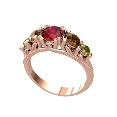 Eden 5 Taş Yüzük - Garnet, dumanlı kuvars ve peridot 18 ayar rose altın yüzük #16nzr6d
