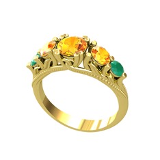 Eden 5 Taş Yüzük - Sitrin ve kök zümrüt 925 ayar altın kaplama gümüş yüzük #16rch2y