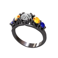 Eden 5 Taş Yüzük - Pırlanta, sitrin ve lab safir 925 ayar siyah rodyum kaplama gümüş yüzük (0.92 karat) #16rsb7d