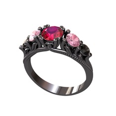 Eden 5 Taş Yüzük - Rodolit garnet, pembe kuvars ve siyah zirkon 925 ayar siyah rodyum kaplama gümüş yüzük #16s3jsv