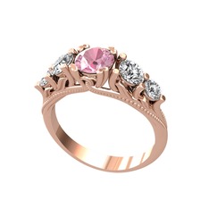 Pembe kuvars, swarovski ve beyaz zirkon 18 ayar rose altın yüzük