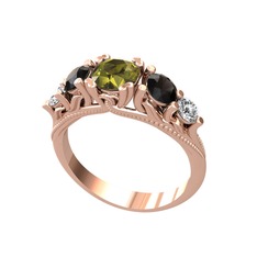 Peridot, siyah zirkon ve swarovski 8 ayar rose altın yüzük