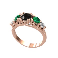 Eden 5 Taş Yüzük - Siyah zirkon, yeşil kuvars ve swarovski 925 ayar rose altın kaplama gümüş yüzük #16um0ou