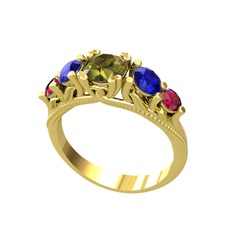 Peridot, lab safir ve rodolit garnet 925 ayar altın kaplama gümüş yüzük