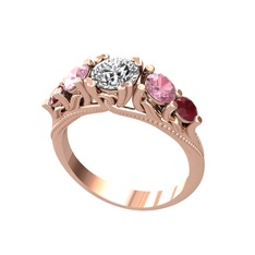 Pırlanta, pembe kuvars ve kök yakut 18 ayar rose altın yüzük (0.92 karat)