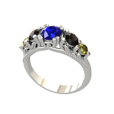 Eden 5 Taş Yüzük - Lab safir, siyah zirkon ve peridot 14 ayar beyaz altın yüzük #1776nrs