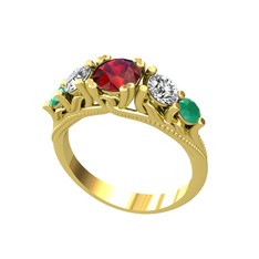 Eden 5 Taş Yüzük - Garnet, swarovski ve kök zümrüt 8 ayar altın yüzük #17a06t9