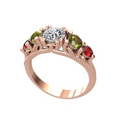 Eden 5 Taş Yüzük - Beyaz zirkon, peridot ve garnet 14 ayar rose altın yüzük #17euof