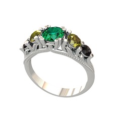 Yeşil kuvars, peridot ve siyah zirkon 14 ayar beyaz altın yüzük