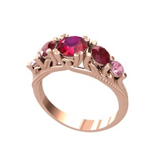 Eden 5 Taş Yüzük - Rodolit garnet, kök yakut ve pembe kuvars 8 ayar rose altın yüzük #17kp4tt