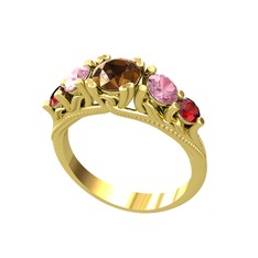 Dumanlı kuvars, pembe kuvars ve garnet 14 ayar altın yüzük