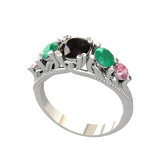Eden 5 Taş Yüzük - Siyah zirkon, kök zümrüt ve pembe kuvars 14 ayar beyaz altın yüzük #17p49az