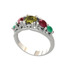 Eden 5 Taş Yüzük - Peridot, kök yakut ve kök zümrüt 14 ayar beyaz altın yüzük #17v4fpx