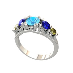 Akuamarin, lab safir ve peridot 925 ayar gümüş yüzük