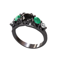 Eden 5 Taş Yüzük - Siyah zirkon, kök zümrüt ve swarovski 925 ayar siyah rodyum kaplama gümüş yüzük #18ca6g0