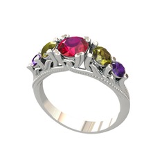 Eden 5 Taş Yüzük - Rodolit garnet, peridot ve ametist 8 ayar beyaz altın yüzük #18cu809