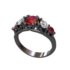Garnet, swarovski ve kök yakut 925 ayar siyah rodyum kaplama gümüş yüzük