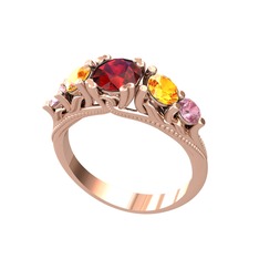 Garnet, sitrin ve pembe kuvars 8 ayar rose altın yüzük