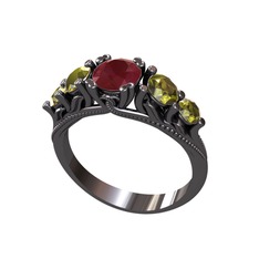 Eden 5 Taş Yüzük - Kök yakut ve peridot 925 ayar siyah rodyum kaplama gümüş yüzük #18jrxi6