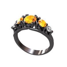 Eden 5 Taş Yüzük - Sitrin ve swarovski 925 ayar siyah rodyum kaplama gümüş yüzük #18k3sxm