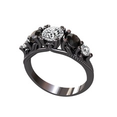 Eden 5 Taş Yüzük - Beyaz zirkon, siyah zirkon ve swarovski 925 ayar siyah rodyum kaplama gümüş yüzük #18pf417