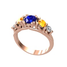Eden 5 Taş Yüzük - Lab safir, sitrin ve pırlanta 925 ayar rose altın kaplama gümüş yüzük (0.36 karat) #18qp33v