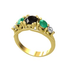 Eden 5 Taş Yüzük - Siyah zirkon, kök zümrüt ve pırlanta 925 ayar altın kaplama gümüş yüzük (0.36 karat) #1900ygp
