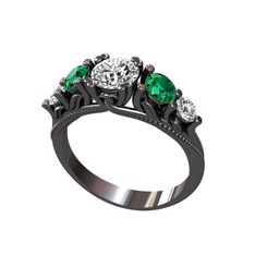 Eden 5 Taş Yüzük - Swarovski, yeşil kuvars ve pırlanta 925 ayar siyah rodyum kaplama gümüş yüzük (0.36 karat) #19368d9