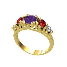 Ametist, garnet ve pırlanta 8 ayar altın yüzük (0.36 karat)