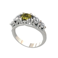 Peridot, beyaz zirkon ve swarovski 8 ayar beyaz altın yüzük