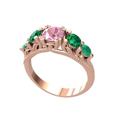 Eden 5 Taş Yüzük - Pembe kuvars, yeşil kuvars ve kök zümrüt 14 ayar rose altın yüzük #19n9p7d